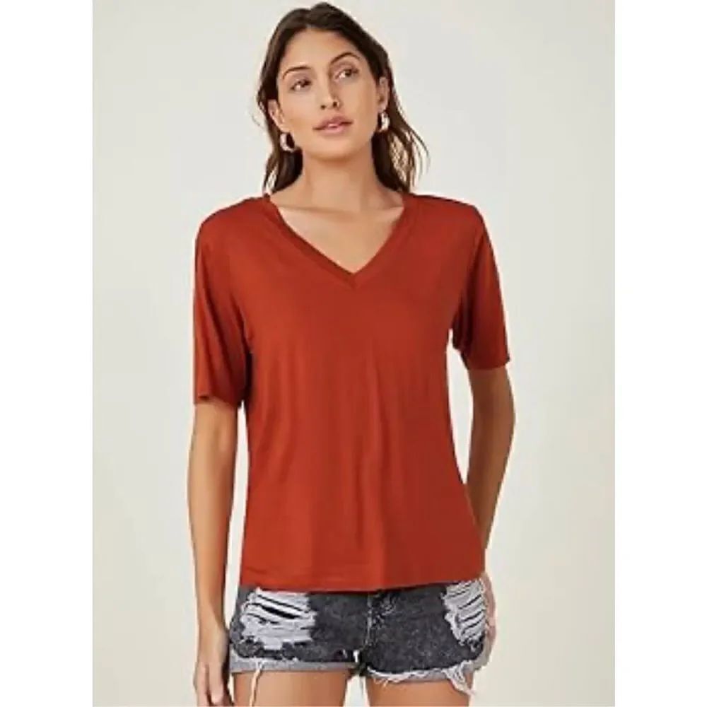 New Zenana V-neck Orange T-shirt tee T size XL